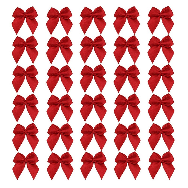 7Rainbows 50pcs Boutique Mini Red Satin Ribbon Bows Flowers Appliques DIY Craft for Sewing Scrapbooking Wedding and Gift - Image 1
